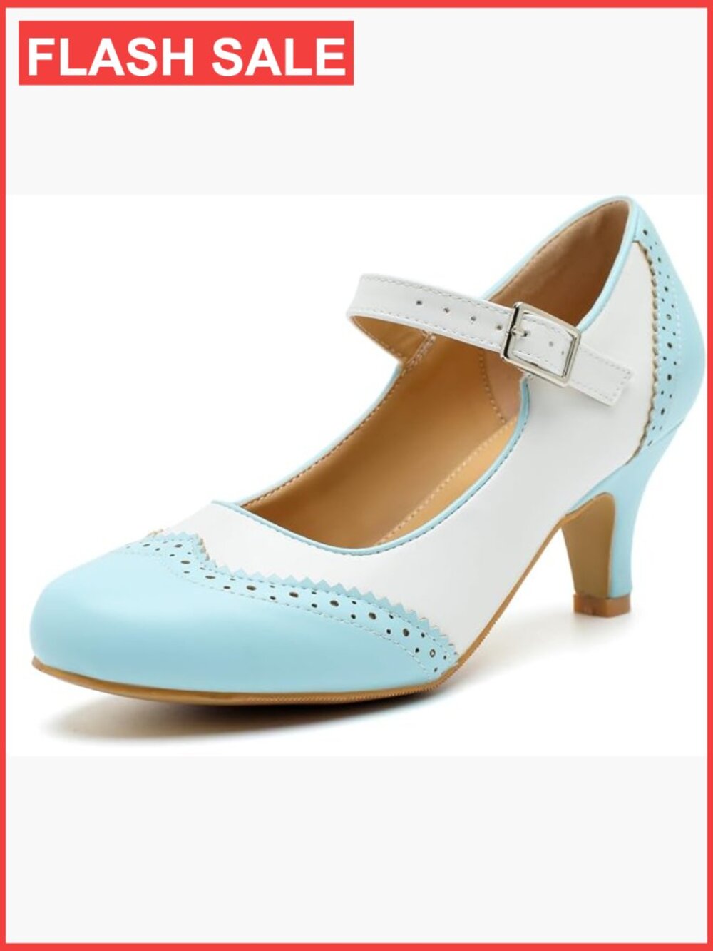 Mary Jane Two-Tone Oxford Pumps Low Kitten Heels Retro Ankle Strap Round Toe